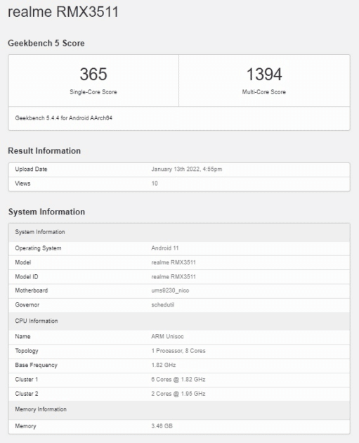 Realme C31 4G: Geekbench leaked