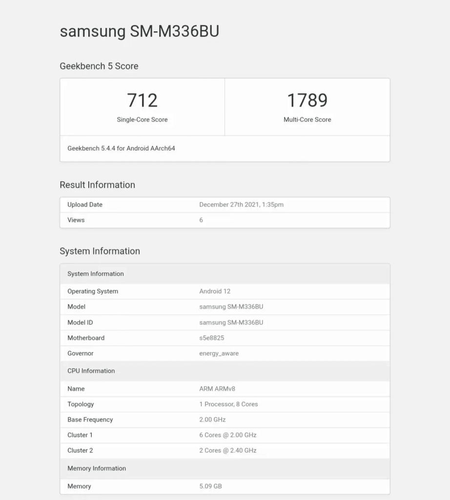 Samsung M33 Geekbench