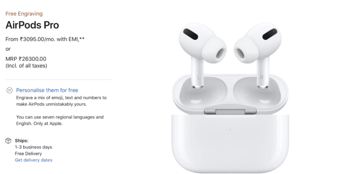 Apple Airpods Pro from 24900 rupees to 26300