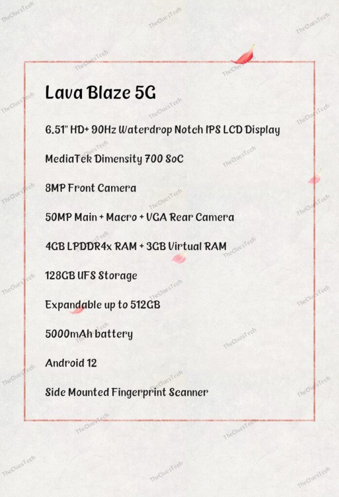 Specifications of Lava Blaze 5G