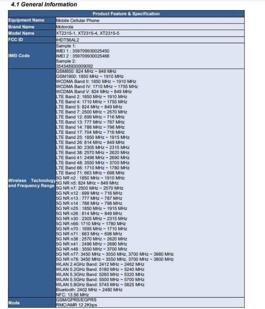 Moto G Stylus 5G 2023 FCC