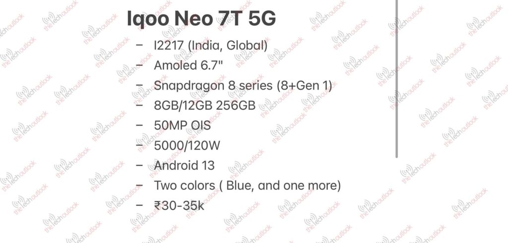 iQOO Neo 7T 5G Specifications 