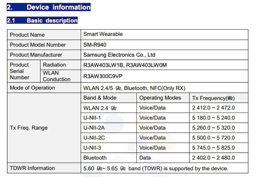 Samsung Galaxy Watch 6 44mm SM R940 FCC